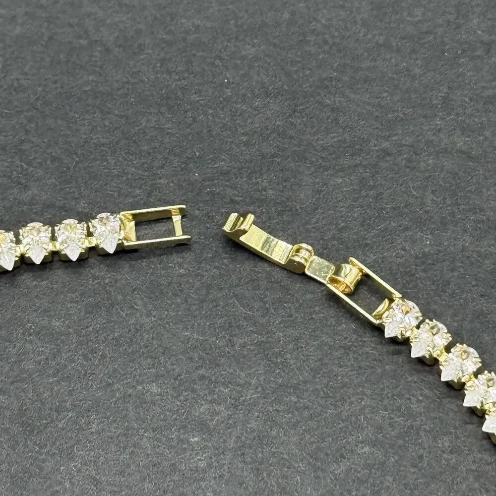 Gold Tone Watch Charm Bracelet Set 3 Pc Rhinestone Pink Dial Pear Cut Crystal